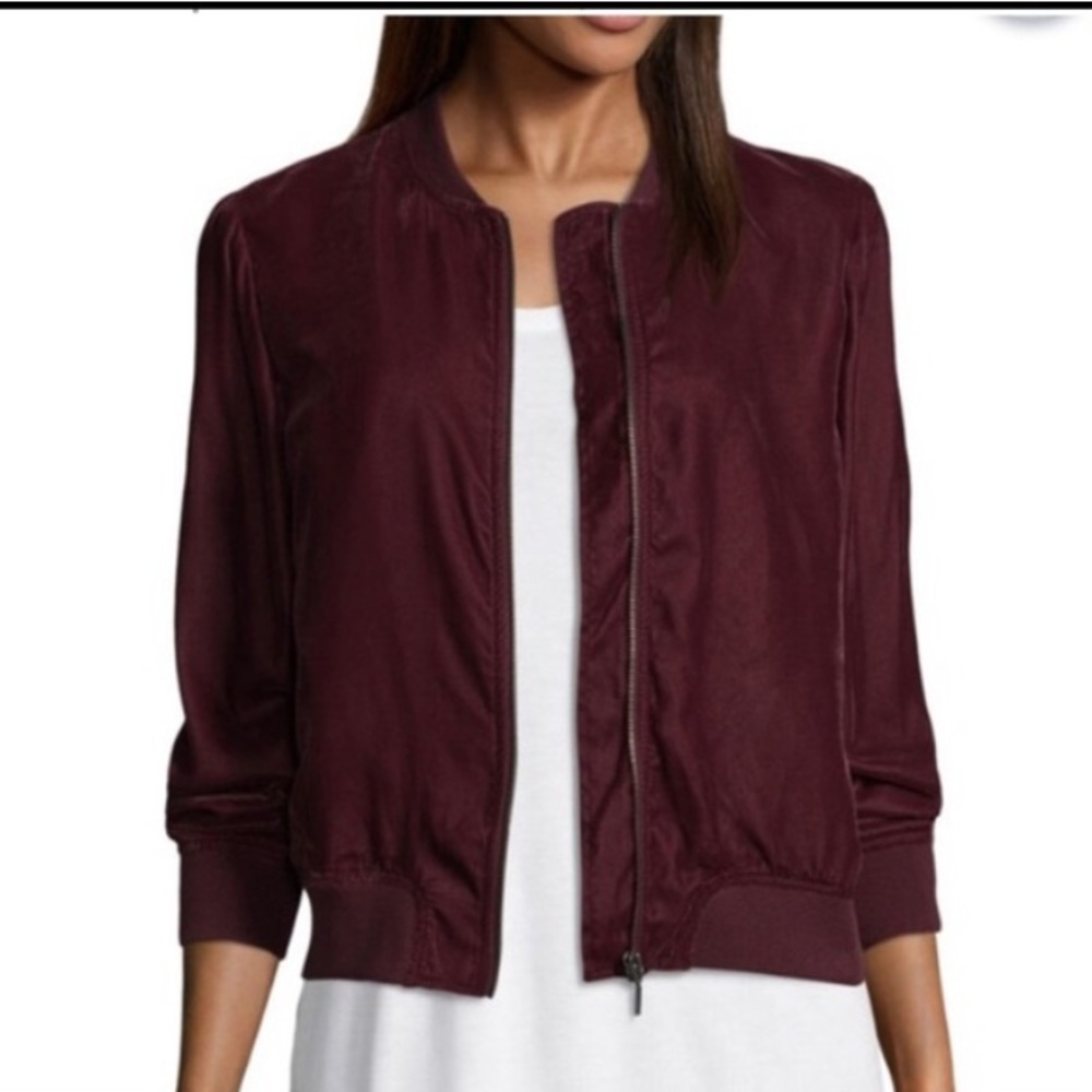 a.n.a Burgundy Velour Bomber Jacket-Large - Picture 7 of 11